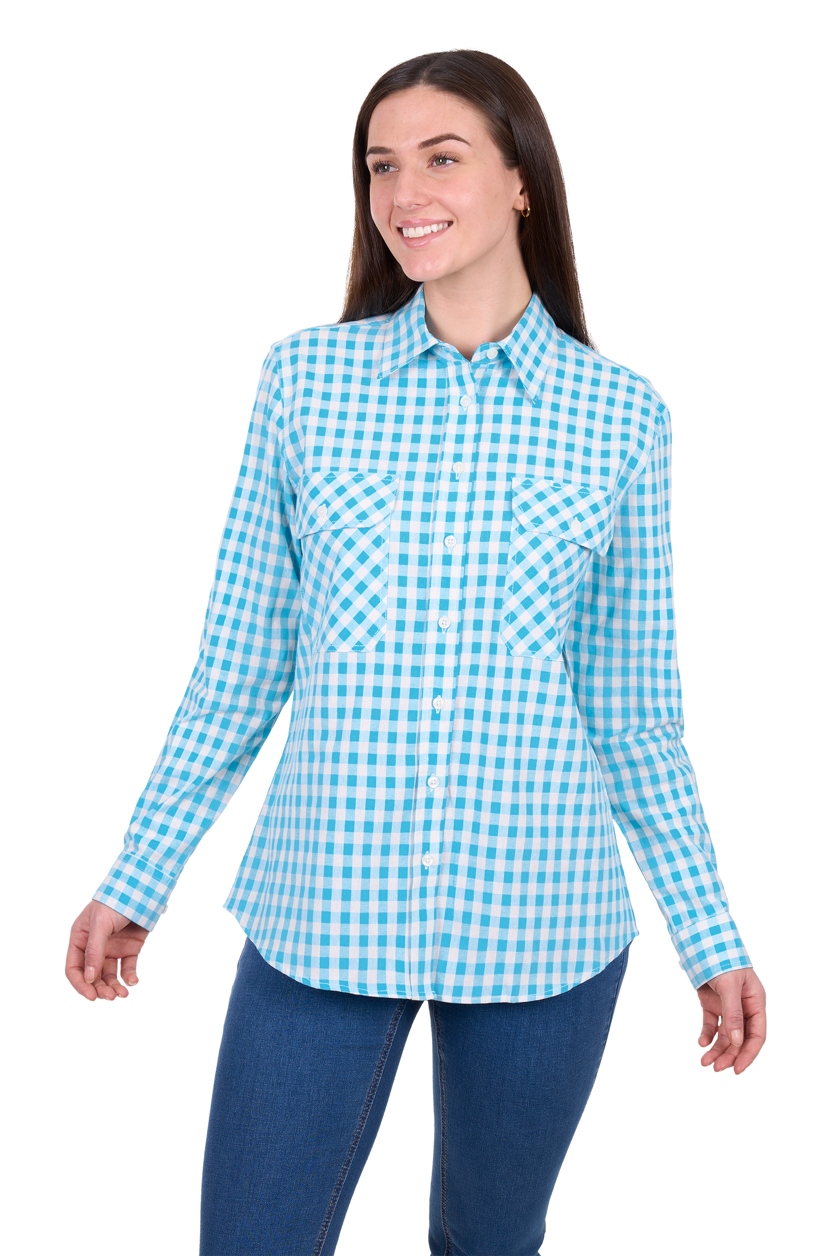 Hard Slog Womens Fay Long Sleeve Shirt - Blue/White