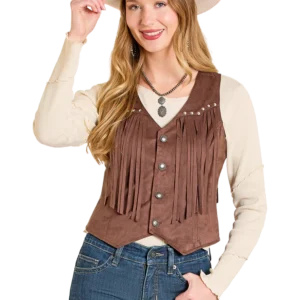 Rock & Roll Women's Studded Microsuede Vest - Dark Brown