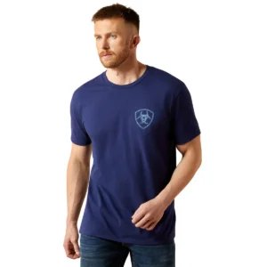 Ariat Mens New Vertical Logo Short Sleeve Tee - Medieval Blue