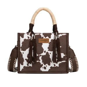Wrangler Cow Print Tassel Crossbody Bag - Chocolate