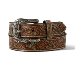 Ariat Women's Floral Turquoise Underlay Belt - Tan