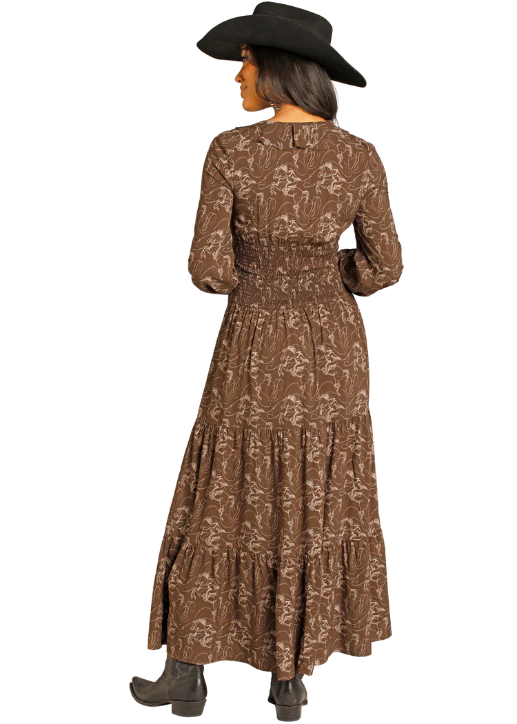 Rock & Roll Women's Challis Peasant Smocked Maxi Dress - Brown - Image 2