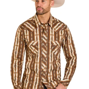 Panhandle Men's Aztec Print L/S - Dark Brown