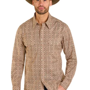 Rock & Roll Men's Slim Fit Boot Stitch L/S Shirt - Natural