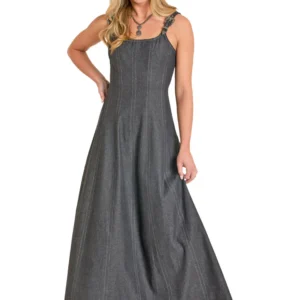Rock & Roll Women's Buckle Strap Denim Maxi Dress - Black