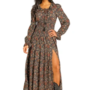 Rock & Roll Women's Challis Peasant Maxi Dress - Black