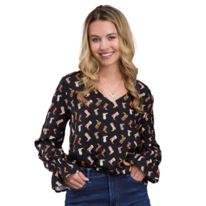Roper Women's Five Star Collection Print Blouse - Black