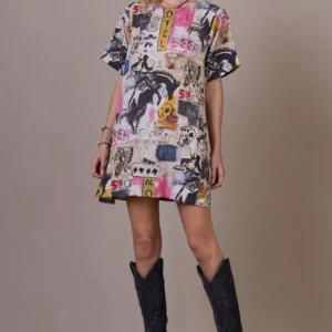 Double D Ranch Cowboy Graffiti Dress - Print