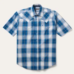 Stetson Men's Ombre Plaid Short Sleeve Shirt - Plaid Blue