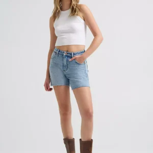 Wrangler Women's Cowboy Mid Length High Rise Shorts - Blissful Light Blue