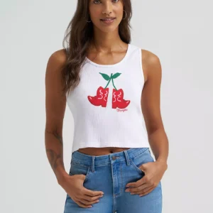 Wrangler Women's Cherry Boots Ribbed Tank - Bright White