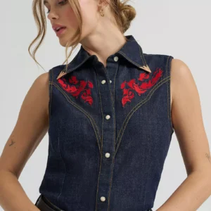Wrangler X Lainey Wilson Embroidered Sleeveless Denim Shirt