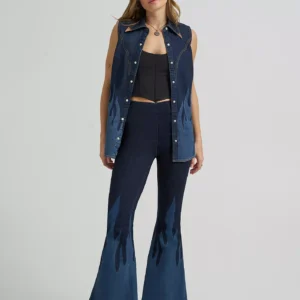 Wrangler X Lainey Wilson Pull On Bell Bottom Flame Jeans - Dark Denim