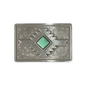 Blazin Roxx Turquoise Southwest Diamond Belt Buckle - Silver