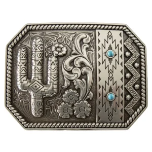 Blazin Roxx Cactus Turquoise Belt Buckle - Silver