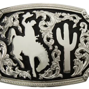 Nocona Rectangle Bronco Rider Belt Buckle - Silver