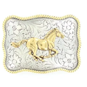 Nocona Running Horse Belt Buckle - Silver/Gold