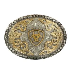 Ariat Oval Berry Edge Floral Filigree Buckle - Aged Silver/ Aged Gold