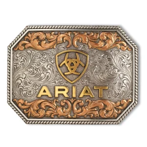 Ariat Rectangle Raised Ariat Logo Buckle - Aged Silver/Aged Gold