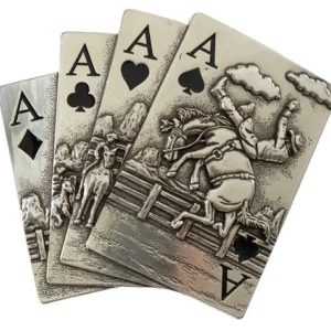 Blazin Roxx 4 Of A Kind Aces Cards Belt Buckle - Sliver