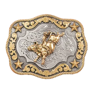 Nocona Youth Bullrider Belt Buckle - Gold/Silver