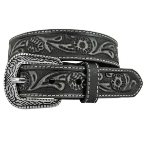 Roper Girl's Belt Genuine Buffalo Leather Floral Embossing - Black