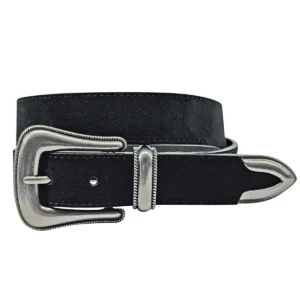 Roper Women's Belt Genuine Suede Leather Three Piece Buckle Set - Black