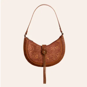 Justin Ladies Tooled Leather Shoulder Bag - Brown Floral