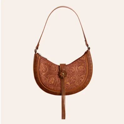 Justin Ladies Tooled Leather Shoulder Bag - Brown Floral