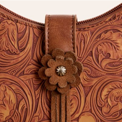 Justin Ladies Tooled Leather Shoulder Bag - Brown Floral - Image 2
