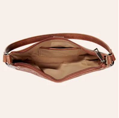 Justin Ladies Tooled Leather Shoulder Bag - Brown Floral - Image 4