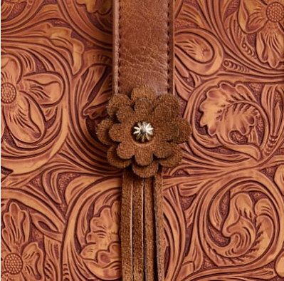 Justin Ladies Tooled Leather Small Tote Bag - Brown Floral - Image 3