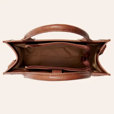 Justin Ladies Tooled Leather Small Tote Bag - Brown Floral - Image 2