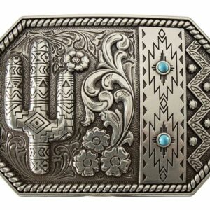Blazin Roxx Women's Cactus Turquoise Belt Buckle - Silver