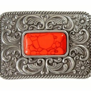 Blazin Roxx Rectangle Belt Buckle With Red Stone - Silver