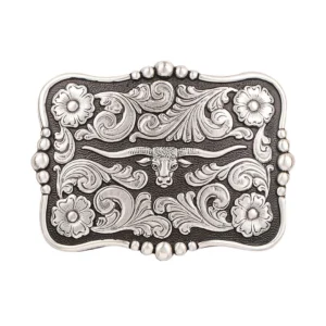 Nocona Dot Edge Longhorn Belt Buckle - Silver
