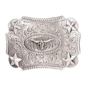 Nocona Youth Longhorn Belt Buckle - Silver