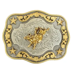 Nocona Bullrider Belt Buckle - Gold/Silver